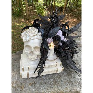 Halloween Skull Light Up Candlestick Books Arrangement Centerpiece NEW